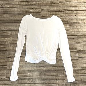 also yoga white long sleeve cross front top